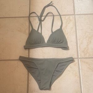 Xhilaration Olive Green Textured Triangle Bikini Set